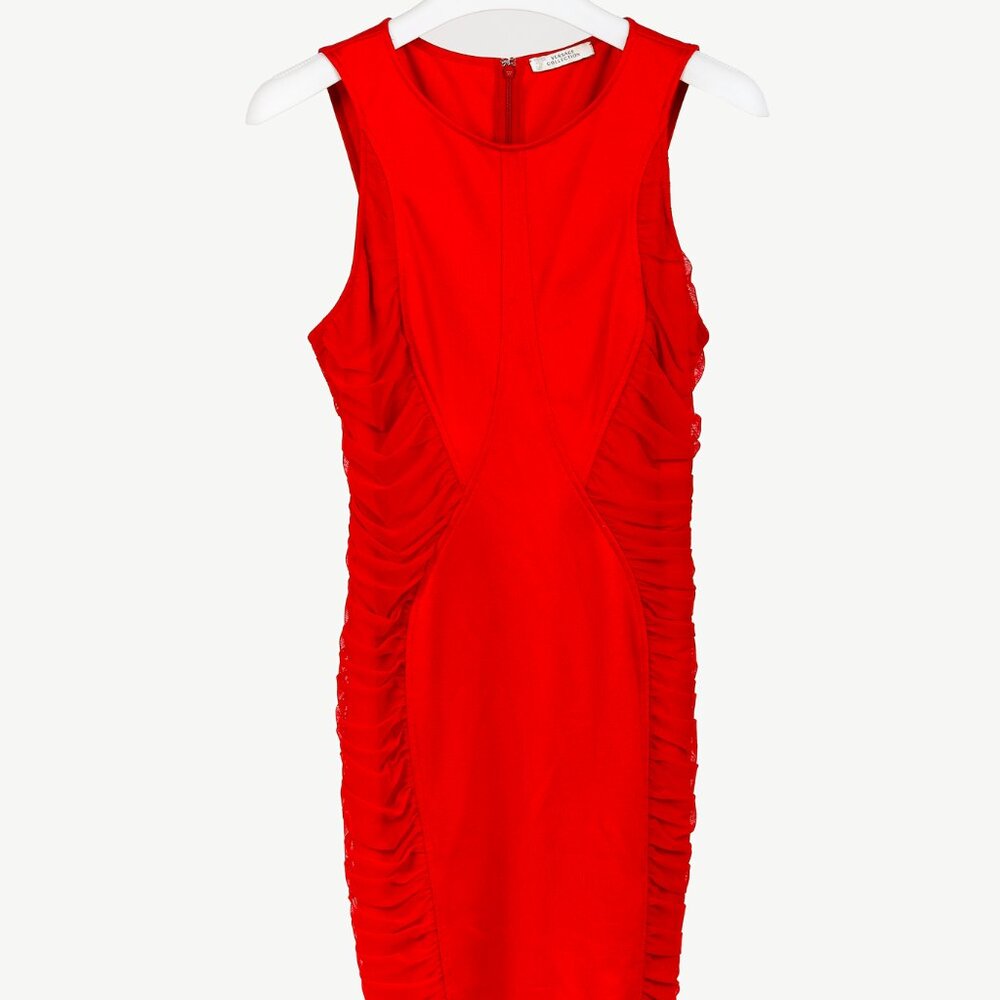 Versace Collection Red Knit Ruched Bodycon Dress